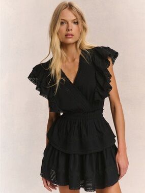 LoveShackFancy Gwen Black Ruffle Tiered Mini Dress